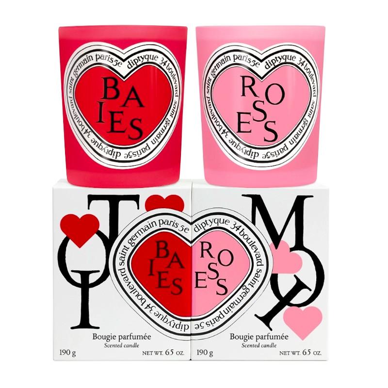 Duo Candele San Valentino Baies Roses